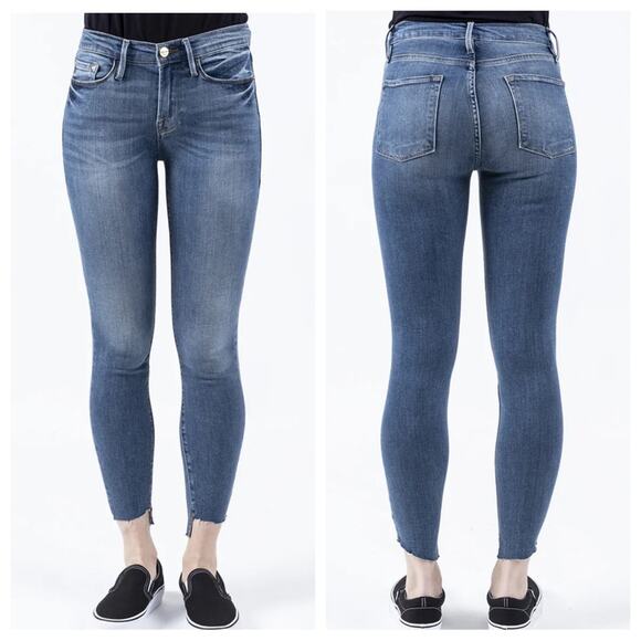 FrameWomen’s Denim Blue Jeans Le Skinny De Jeanne Raw Ankle Step Hem Stretch